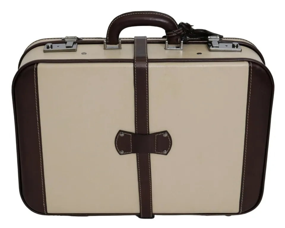 Dolce & Gabbana Brown Beige Leather Men's Travel Suitcase Luggage Bag